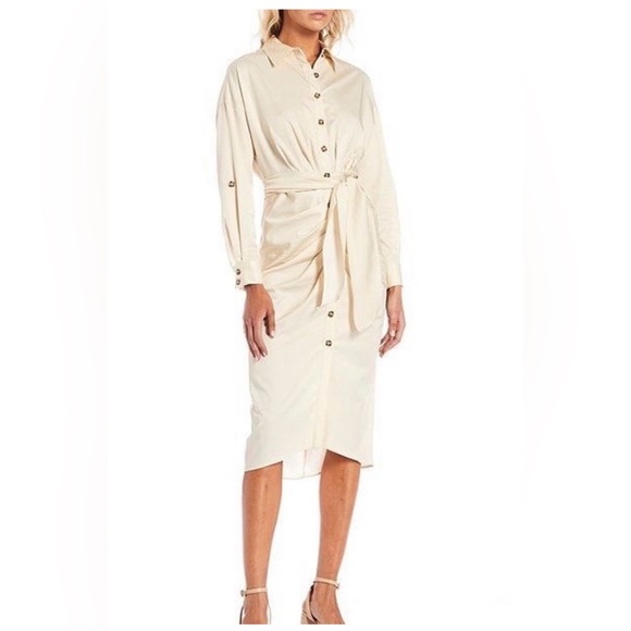 ANTONIO MELANI Dresses & Skirts - Antonio Melani NWT Women’s Size 10 Cream Button Down Collar Long Sleeve Midi